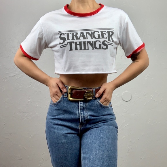 Tops - Stranger Things Ringer style crop top sz L